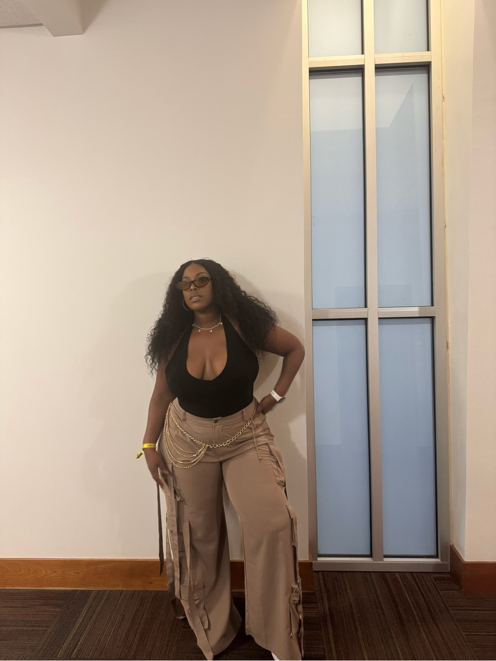 High-Waist Beige Wide-Leg Cargo Pants
